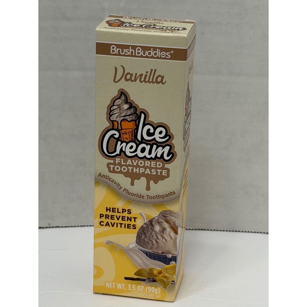Brush Buddies Vanilla Ice Cream Flavored Toothpaste 3.5oz Anticavity Fluoride